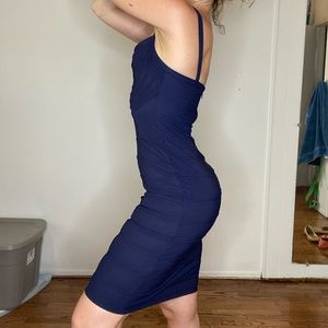 Navy banded dress SUPER flattering!